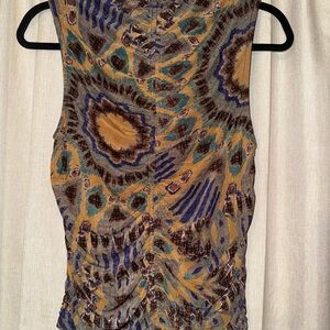 Rachel Zoe Purple Brown Ruched Sleeveless Tank Top